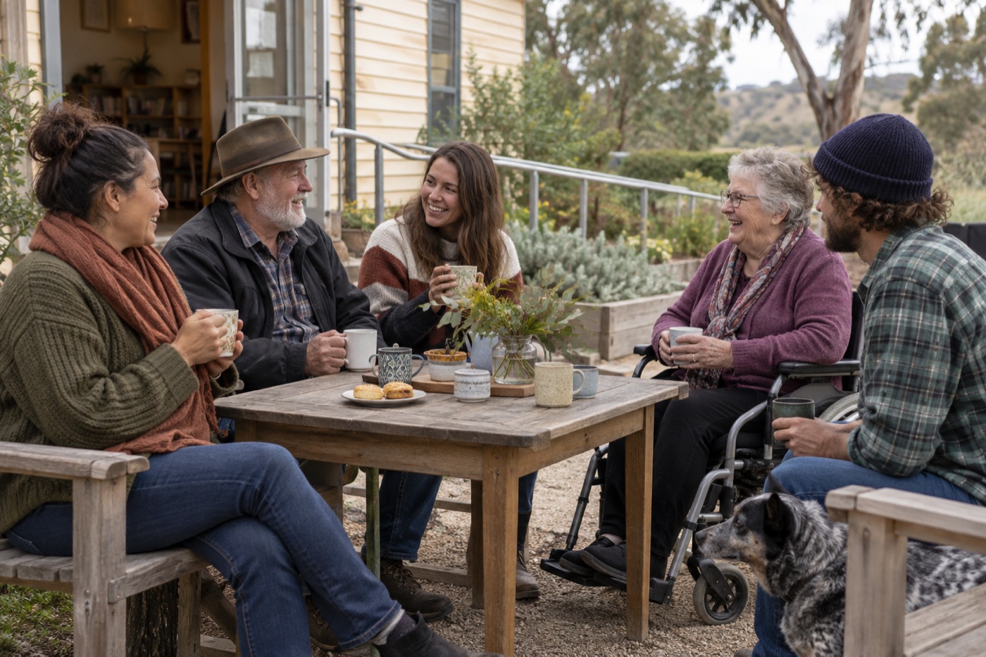 People sharing a conversation outdoors